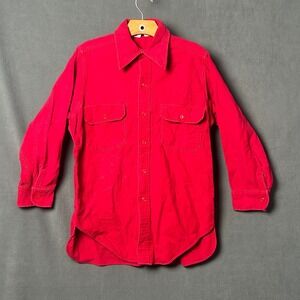 Vtg 80s Woolrich Chamois Shirt Heavyweight Flannel Solid Red Button Up Mens L